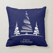 Merry Christmas Tree Modern Snowflake Navy