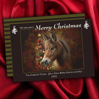 Merry Christmas Tree Mule Equine Personalized Holiday Card