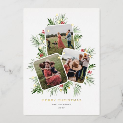 Merry Christmas Tree Multi Photo Foil Holiday Card
