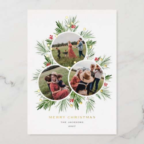 Merry Christmas Tree Multi Photo Foil Holiday Card