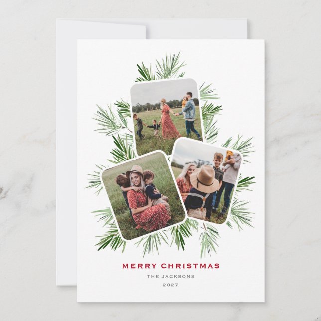 Merry Christmas Tree Multi Photo Holiday Card (Front)