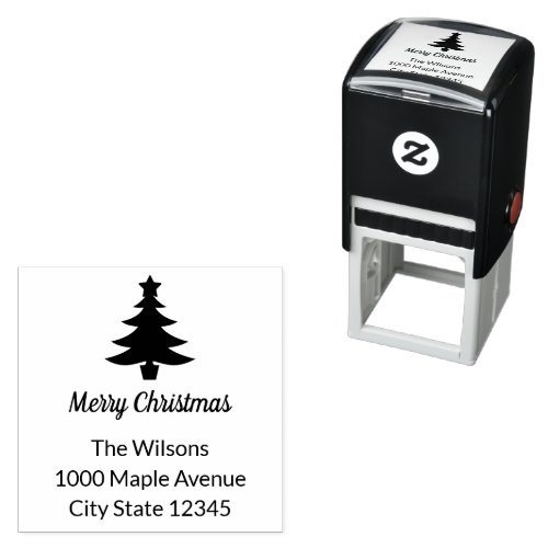 Merry Christmas Tree Name and Return Address Self_inking Stamp