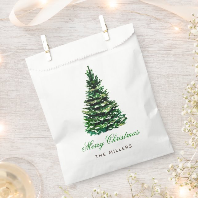 Merry Christmas Tree Name Elegant Calligraphy Favor Bag (Clipped)