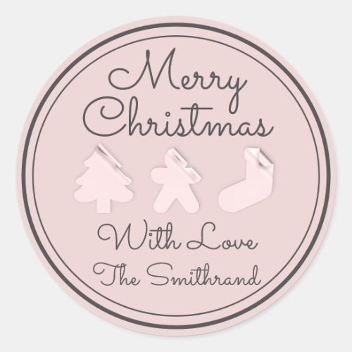 Merry Christmas Tree Name Gray Powder Blush Santa Classic Round Sticker
