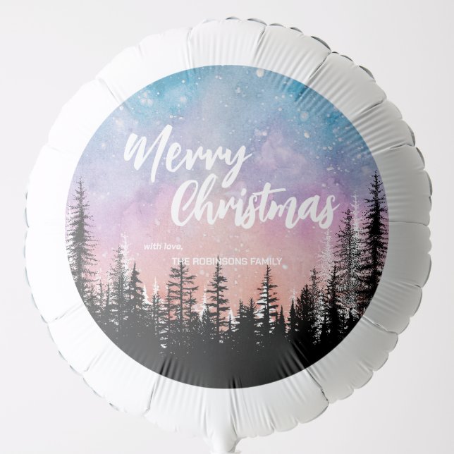 Merry Christmas tree Night gradient script forest  Balloon (Front)