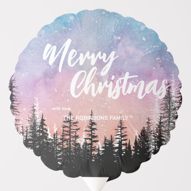 Merry Christmas tree Night gradient script forest  Balloon (Front)