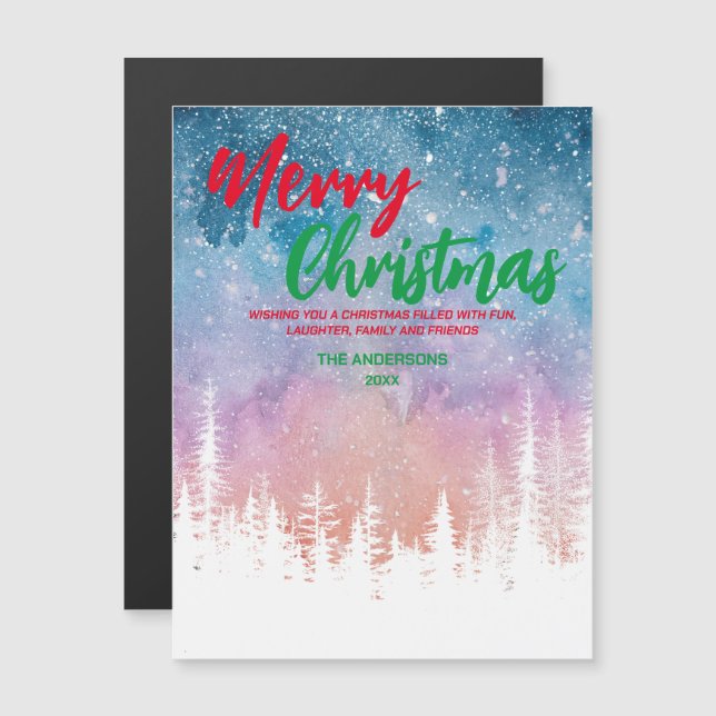 Merry Christmas tree Night red green script forest (Front/Back)