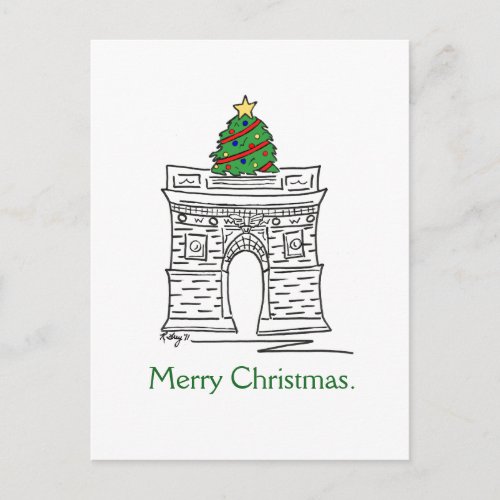 Merry Christmas Tree NYC Washington Square Arch Holiday Postcard