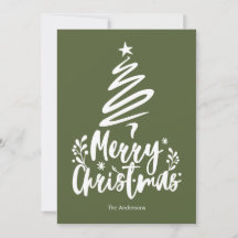 Merry Christmas Tree Olive Green Christmas Card