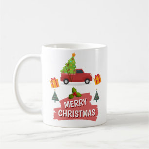Merry Christmas Tree On Red Truck Car Coffee Mug