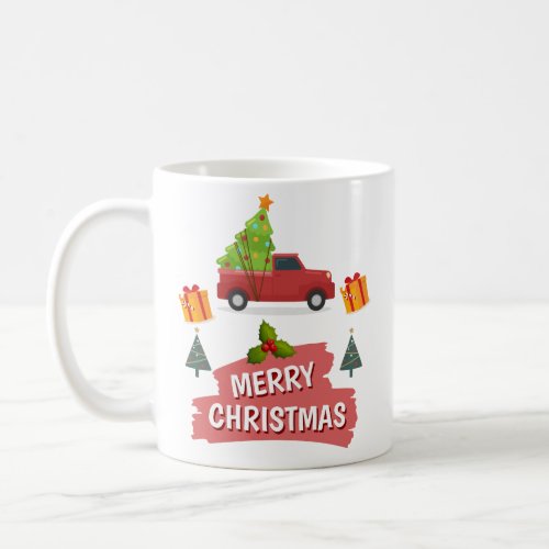 Merry Christmas Tree On Red Truck Car Coffee Mug