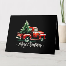 Merry Christmas Tree On Red Truck Vintage Family M Card