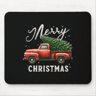 Merry Christmas Tree On Red Truck Wagon Vintage Xm Mouse Pad