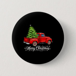 Merry Christmas Tree On Red Truck Wagon Xmas Costu Button