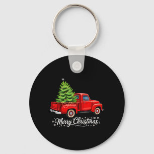 Merry Christmas Tree On Red Truck Wagon Xmas Costu Keychain