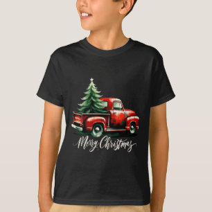 Merry Christmas Tree On Red Truck Wagon Xmas Vacat T-Shirt