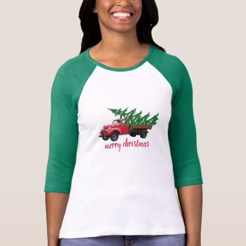 merry christmas tree on truck shirt women fashion