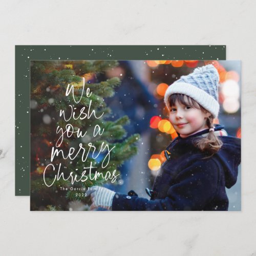 Merry Christmas tree one photo cute type green Holiday Card