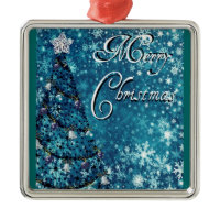 Merry Christmas Tree Square Metal Christmas Ornament