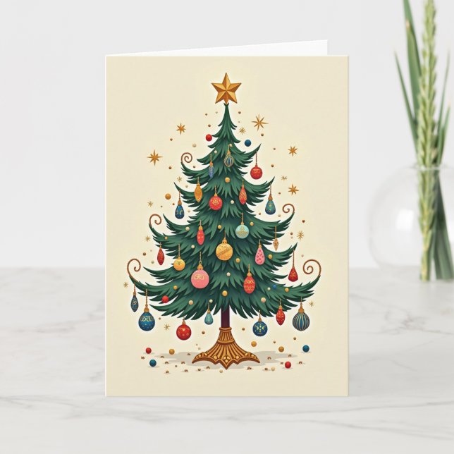 Merry Christmas Tree Ornaments Card (Front)