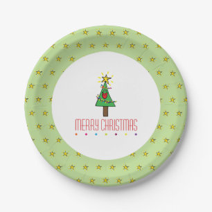 Merry Christmas Tree Ornaments String of Lights Paper Plates