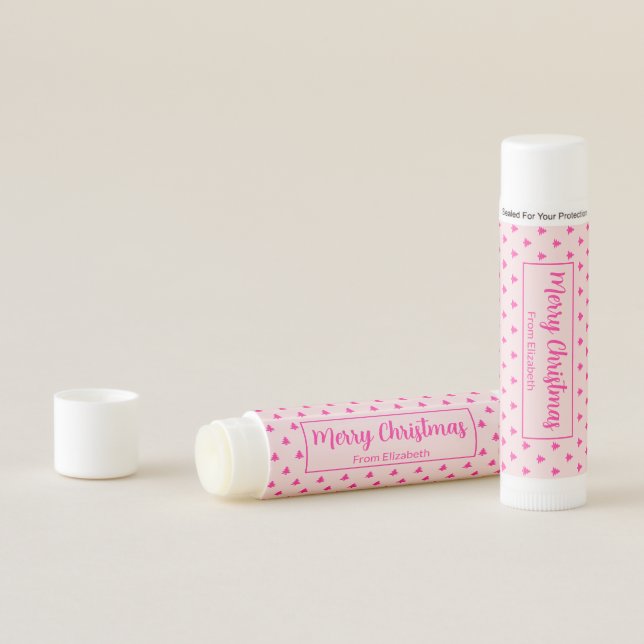 Merry Christmas Tree Pale and Deep Pink Pattern Lip Balm (In Situ)