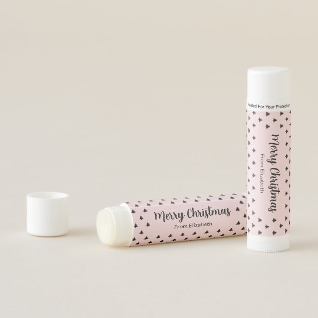 Merry Christmas Tree Pale Pink & Black Pattern Lip Balm (In Situ)