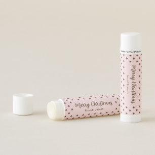 Merry Christmas Tree Pale Pink & Brown Pattern Lip Balm