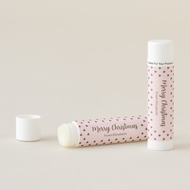 Merry Christmas Tree Pale Pink & Brown Pattern Lip Balm (In Situ)