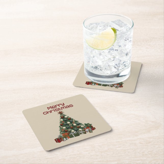 Merry Christmas Tree Paper Coaster (Insitu)