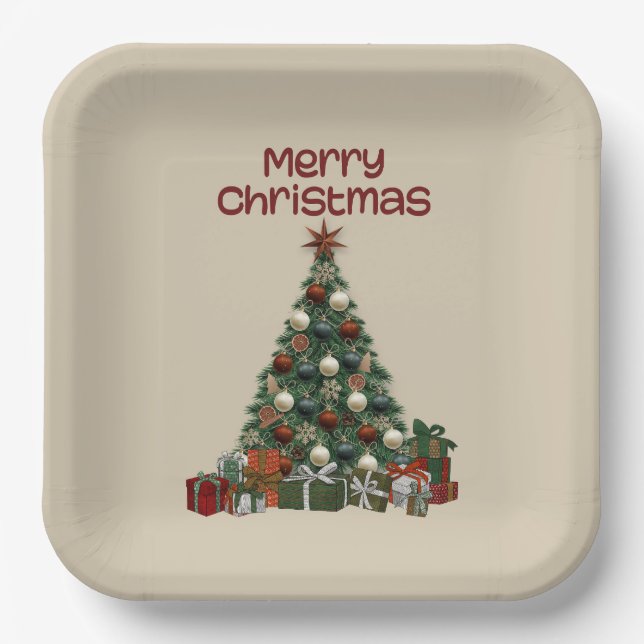 Merry Christmas Tree Paper Plate (Front)