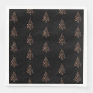 Merry Christmas Tree Pattern Copper Black Elegant Paper Dinner Napkins