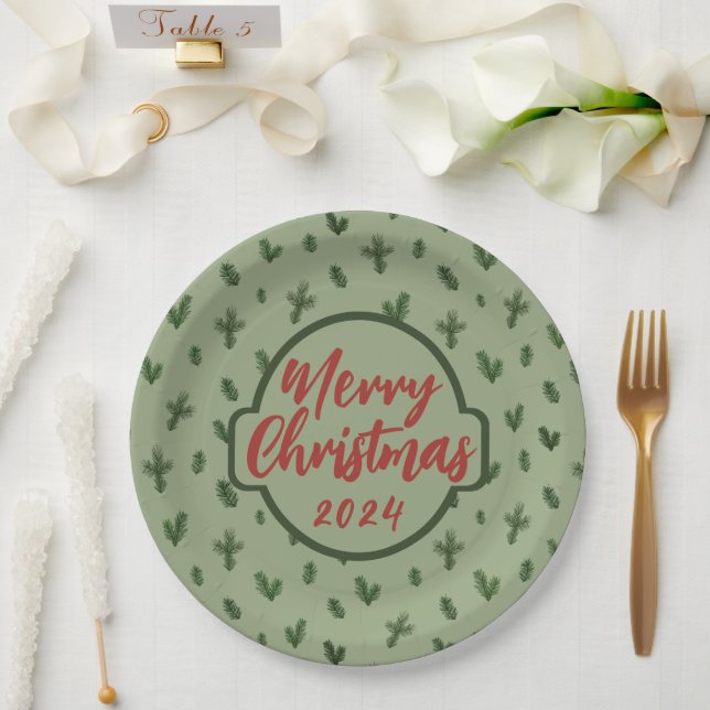 merry christmas tree pattern paper plates (Wedding)