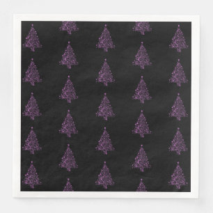 Merry Christmas Tree Pattern Pink Black Elegant Paper Dinner Napkins