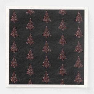 Merry Christmas Tree Pattern Red Black Elegant Paper Dinner Napkins