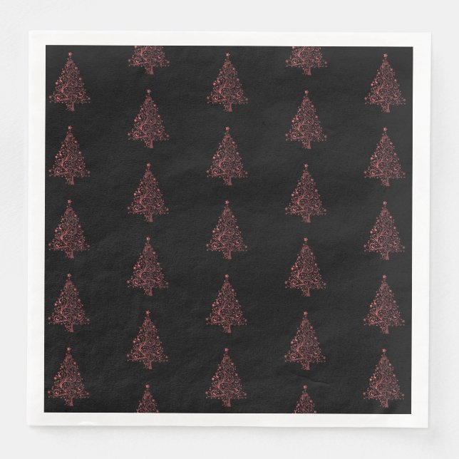 Merry Christmas Tree Pattern Red Black Elegant Paper Dinner Napkins (Front)