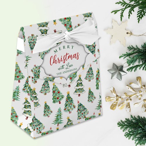 Merry Christmas tree pattern white green winter Favor Boxes