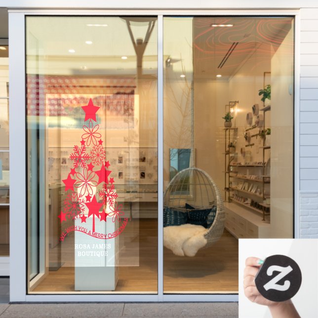 Merry Christmas Tree Personalized Window Cling (Store Window)