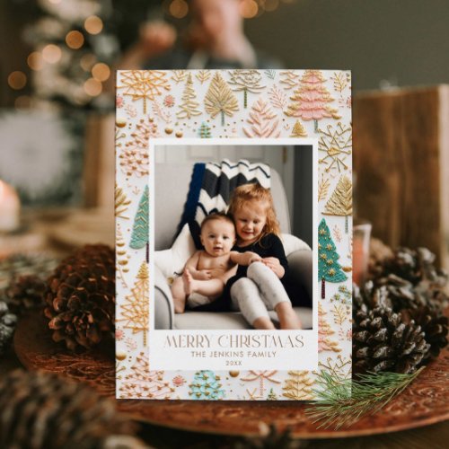 Merry Christmas Tree Photo Flat Holiday Card