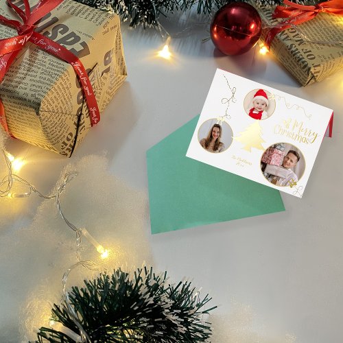Merry Christmas Tree Photo Ornaments Foil Holiday Postcard