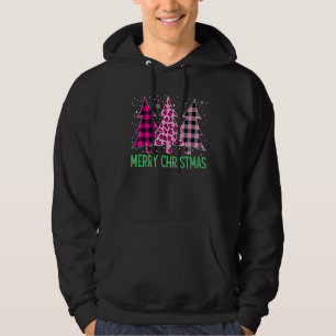 Merry Christmas Tree Pink Buffalo Plaid And Leopar Hoodie