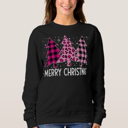 Merry Christmas Tree Pink Buffalo Plaid And Leopar Sweatshirt