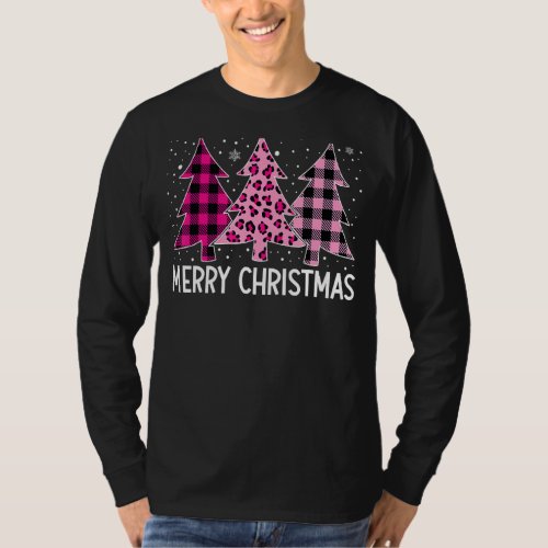 Merry Christmas Tree Pink Buffalo Plaid And Leopar T_Shirt