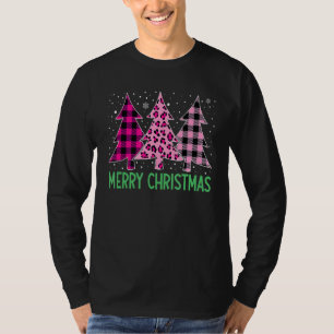 Merry Christmas Tree Pink Buffalo Plaid And Leopar T-Shirt