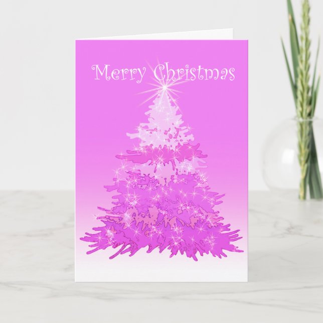 Merry Christmas Tree Pink Card (Front)