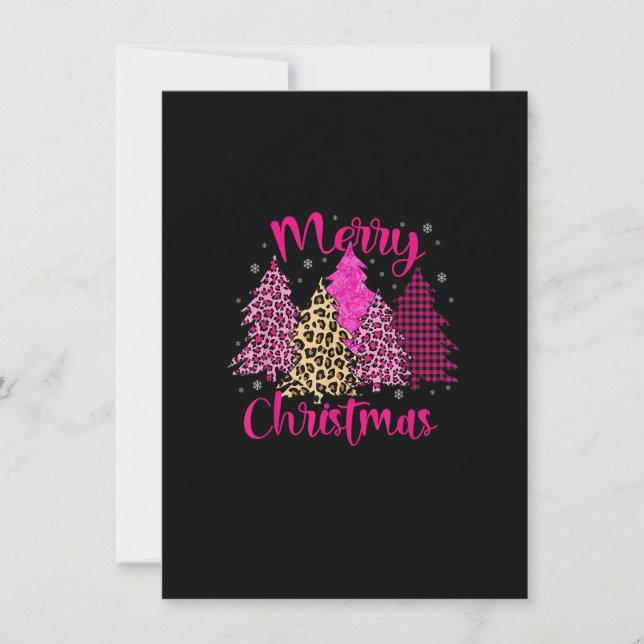 Merry Christmas Tree Pink Xmas Leopard Matching Fa Invitation (Front)