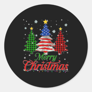 Merry Christmas Tree Plaid Us Flag Snowflake Xmas Classic Round Sticker