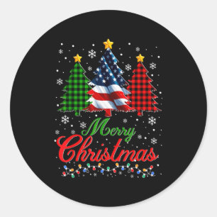 Merry Christmas Tree Plaid Us Flag Snowflake Xmas Classic Round Sticker