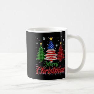 Merry Christmas Tree Plaid Us Flag Snowflake Xmas Coffee Mug