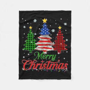 Merry Christmas Tree Plaid Us Flag Snowflake Xmas Fleece Blanket